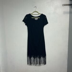 Sheri Martin Black Lace Midi Vintage Shift Dress Sz 4
